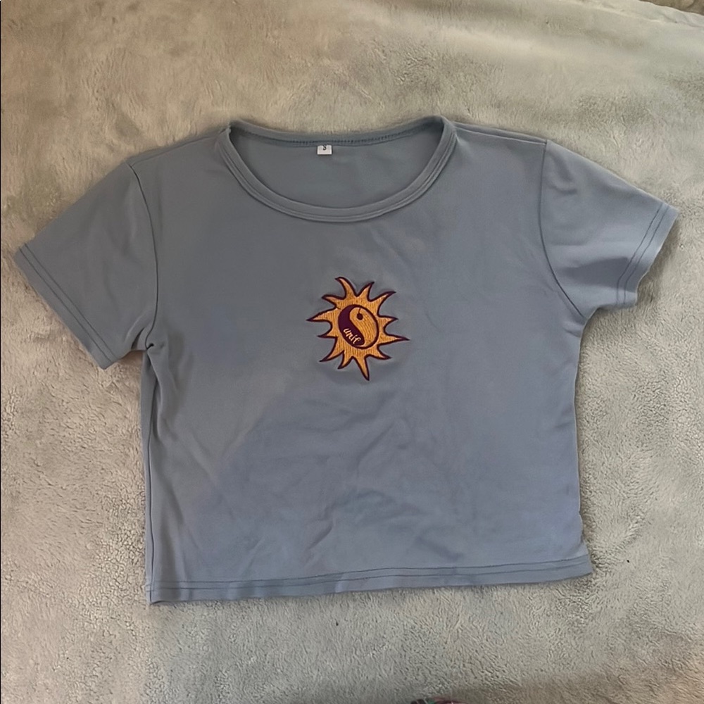 Sun Embroidered Gray Women's Top